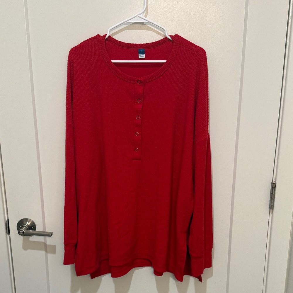 Old Navy Red Ribbed Long Sleeve Top